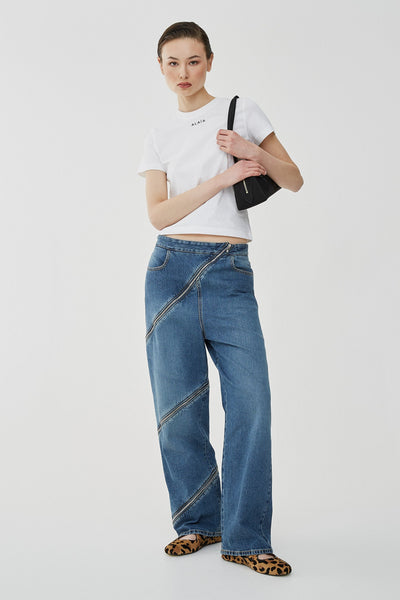 Zip-up wide-leg jeans