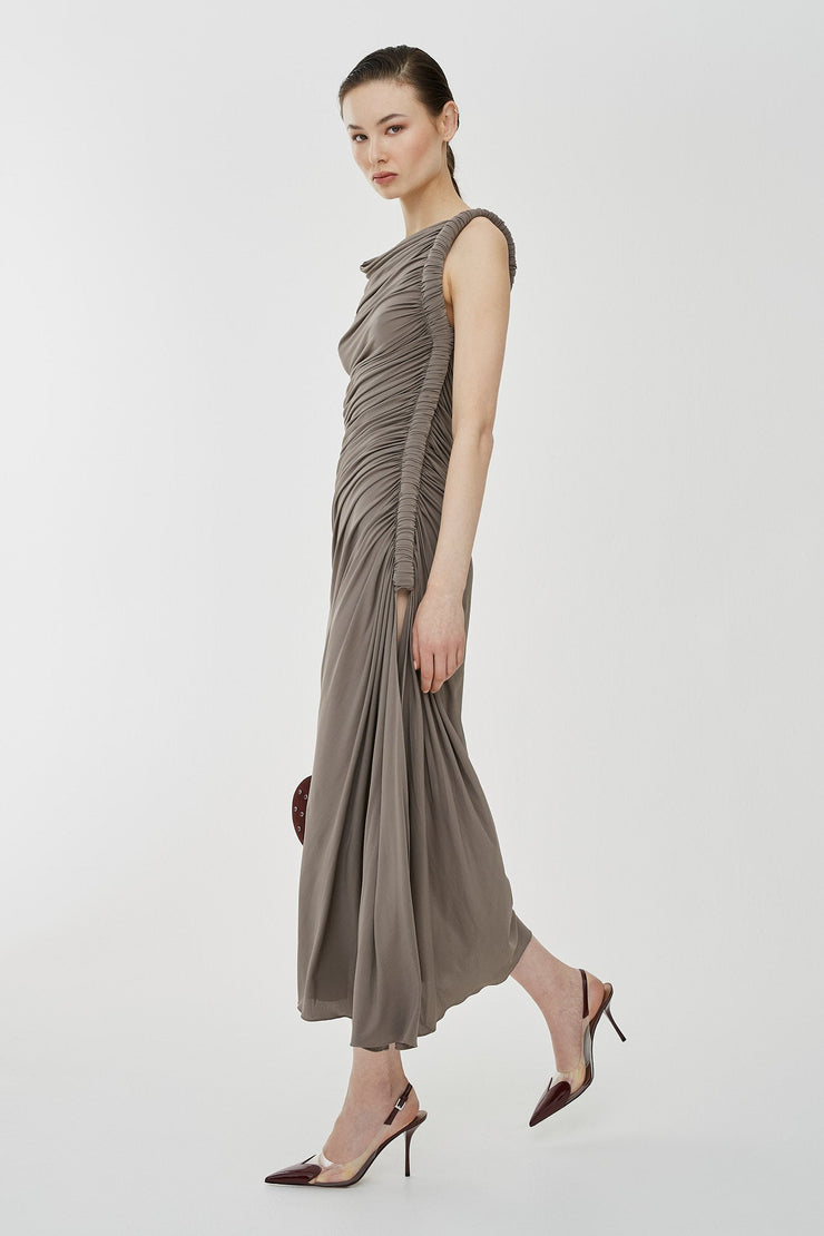 Draped one-shoulder jersey dress