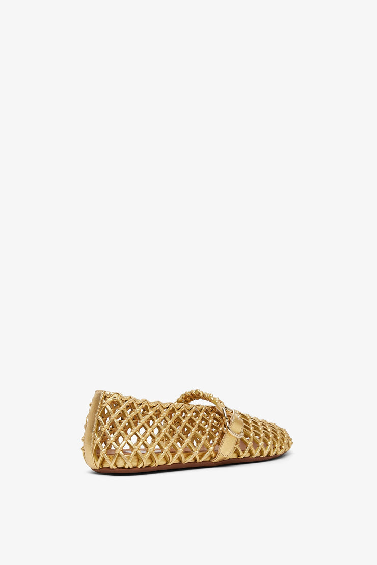 Braided gold leather ballet flats