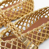Braided gold leather ballet flats