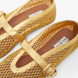 Gold mesh ballet flats
