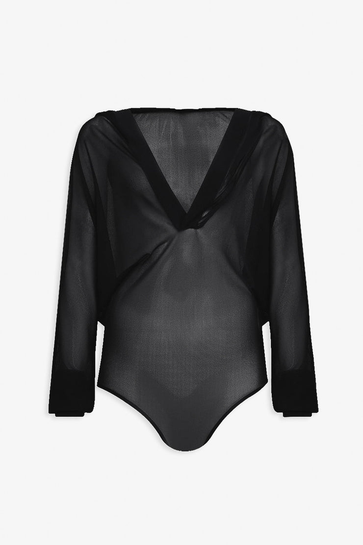 Fine knit hooded bodysuit