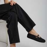 Paper straw black ballet flats