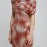 Gingham off-shoulder knit dress
