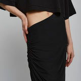 Soft jersey draped black skirt