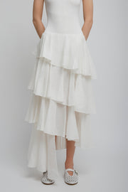 Cotton linen white spiral skirt