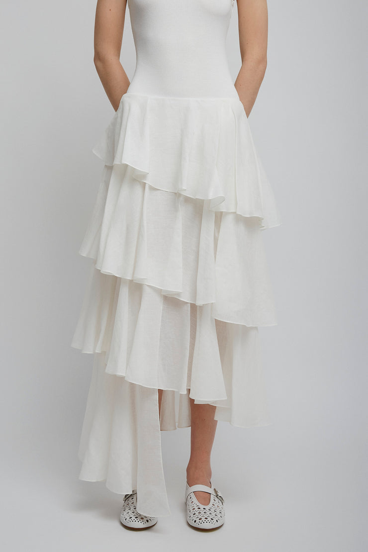 Cotton linen white spiral skirt