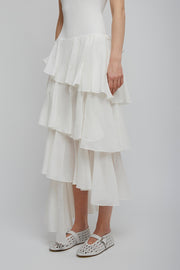 Cotton linen white spiral skirt