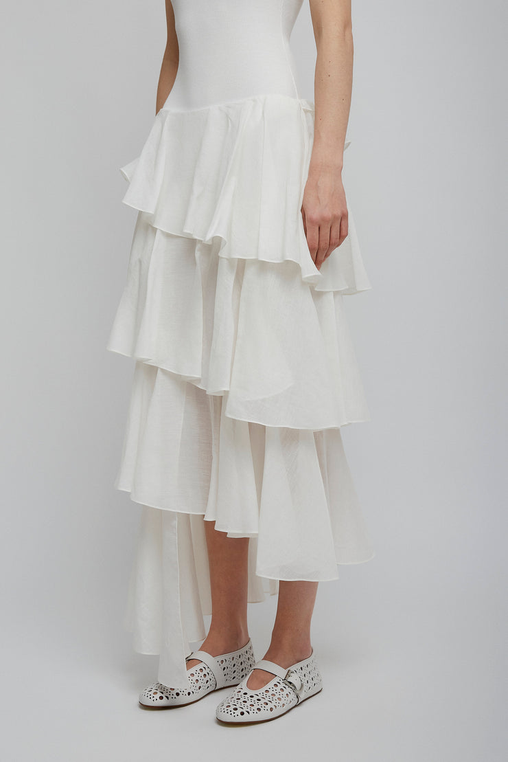 Cotton linen white spiral skirt