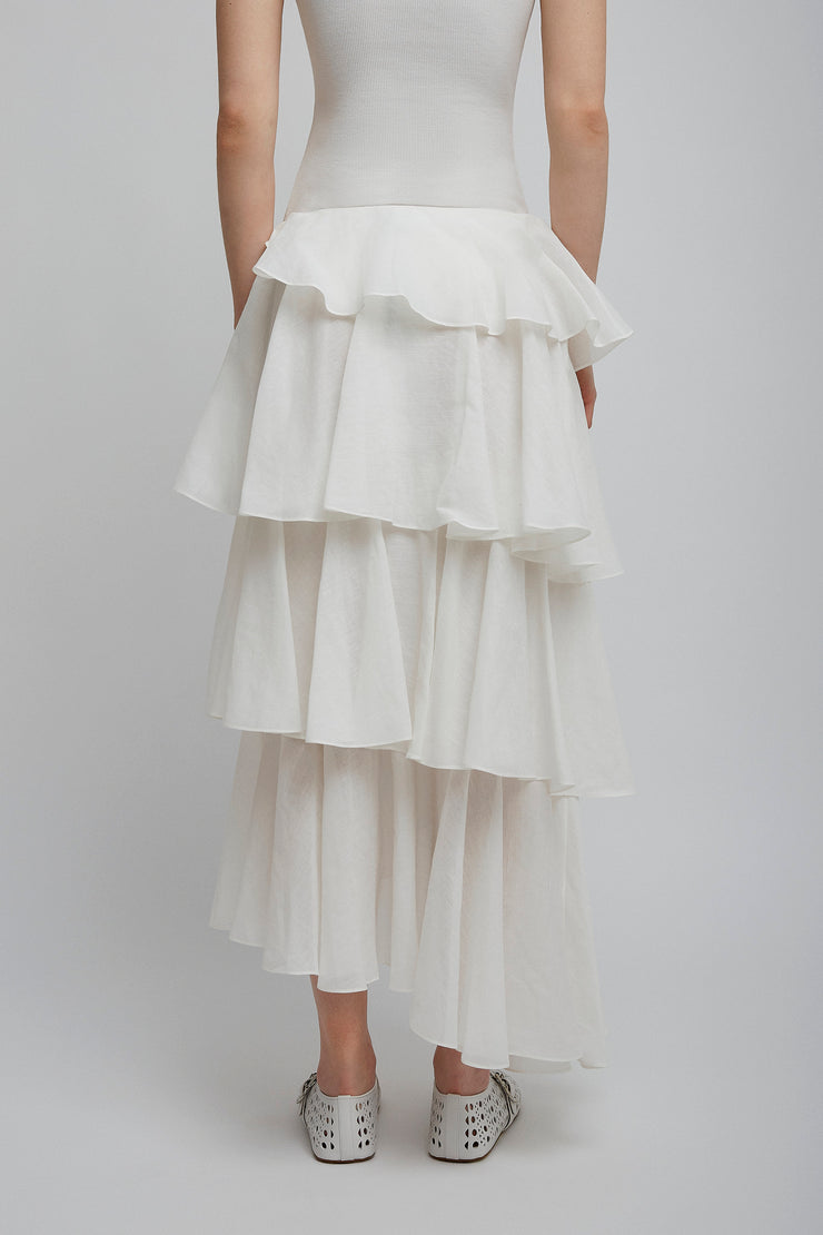 Cotton linen white spiral skirt