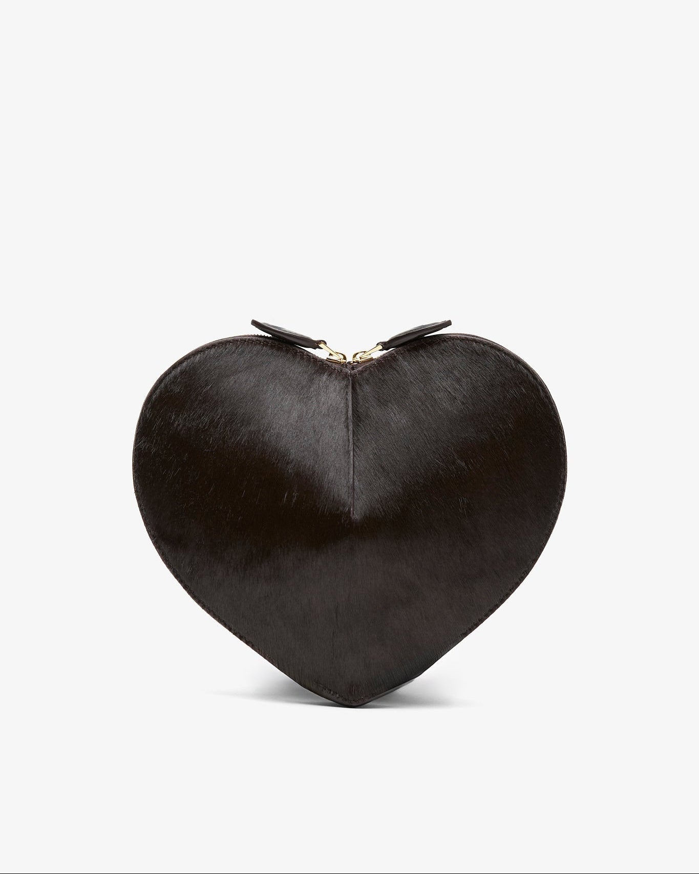 Black heart-shaped clutch bag on a light gray background