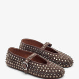 Embellished brown suede ballet flats