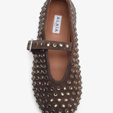Embellished brown suede ballet flats