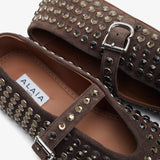 Embellished brown suede ballet flats
