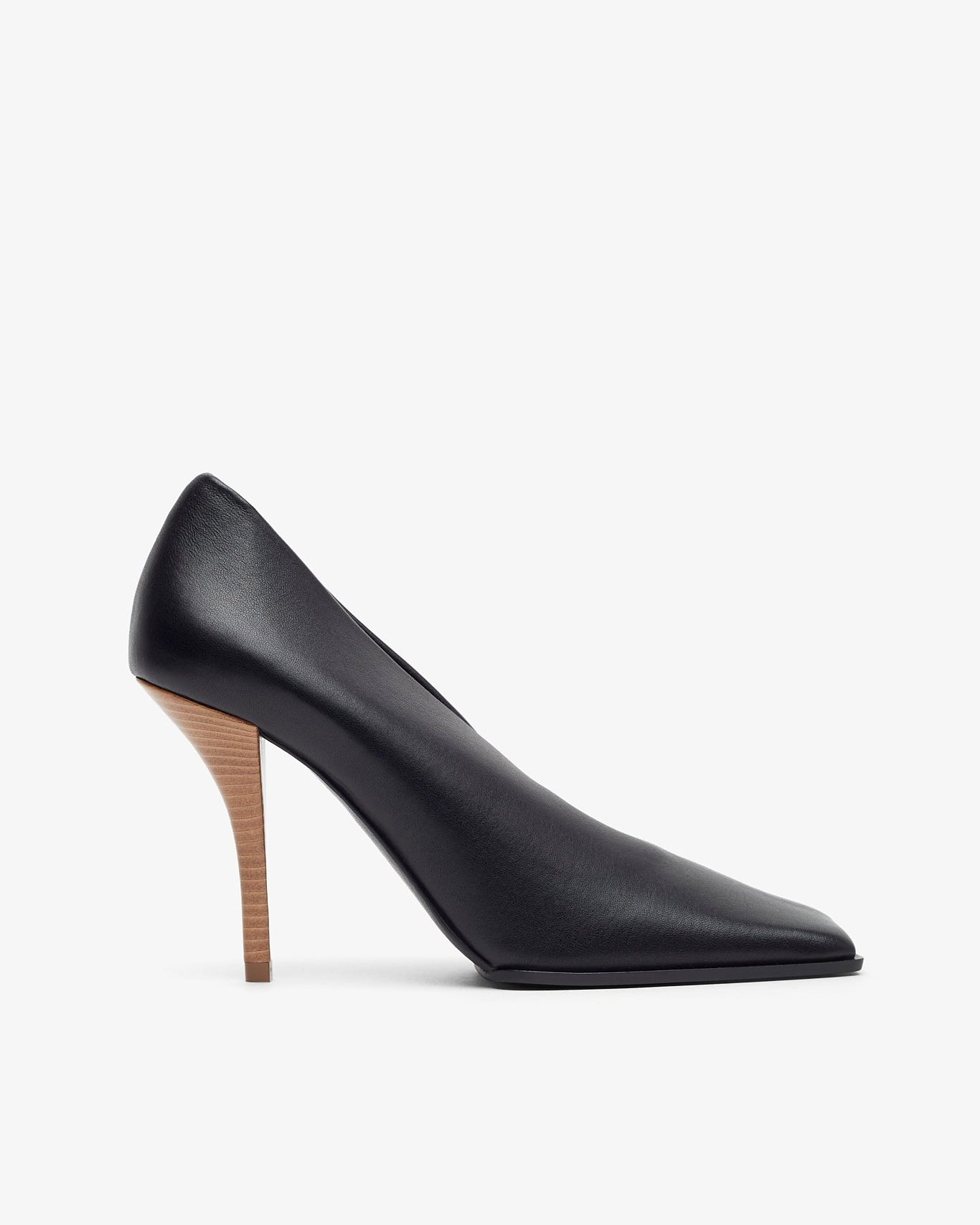 Black high-heeled shoe on a white background