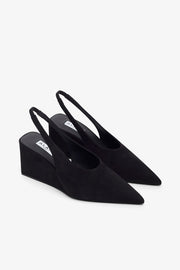 Black 90 suede slingback wedges