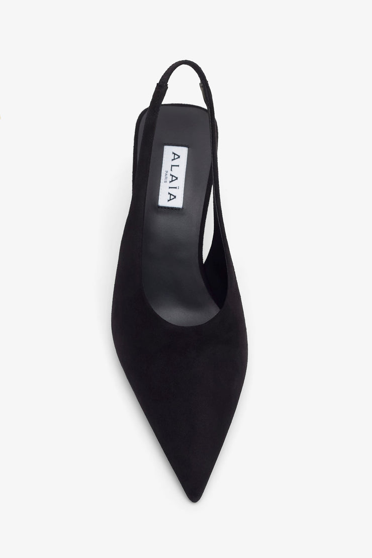 Black 90 suede slingback wedges