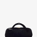 Le Teckel black shearling clutch