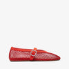 Red perforated ballerina shoe on a white background