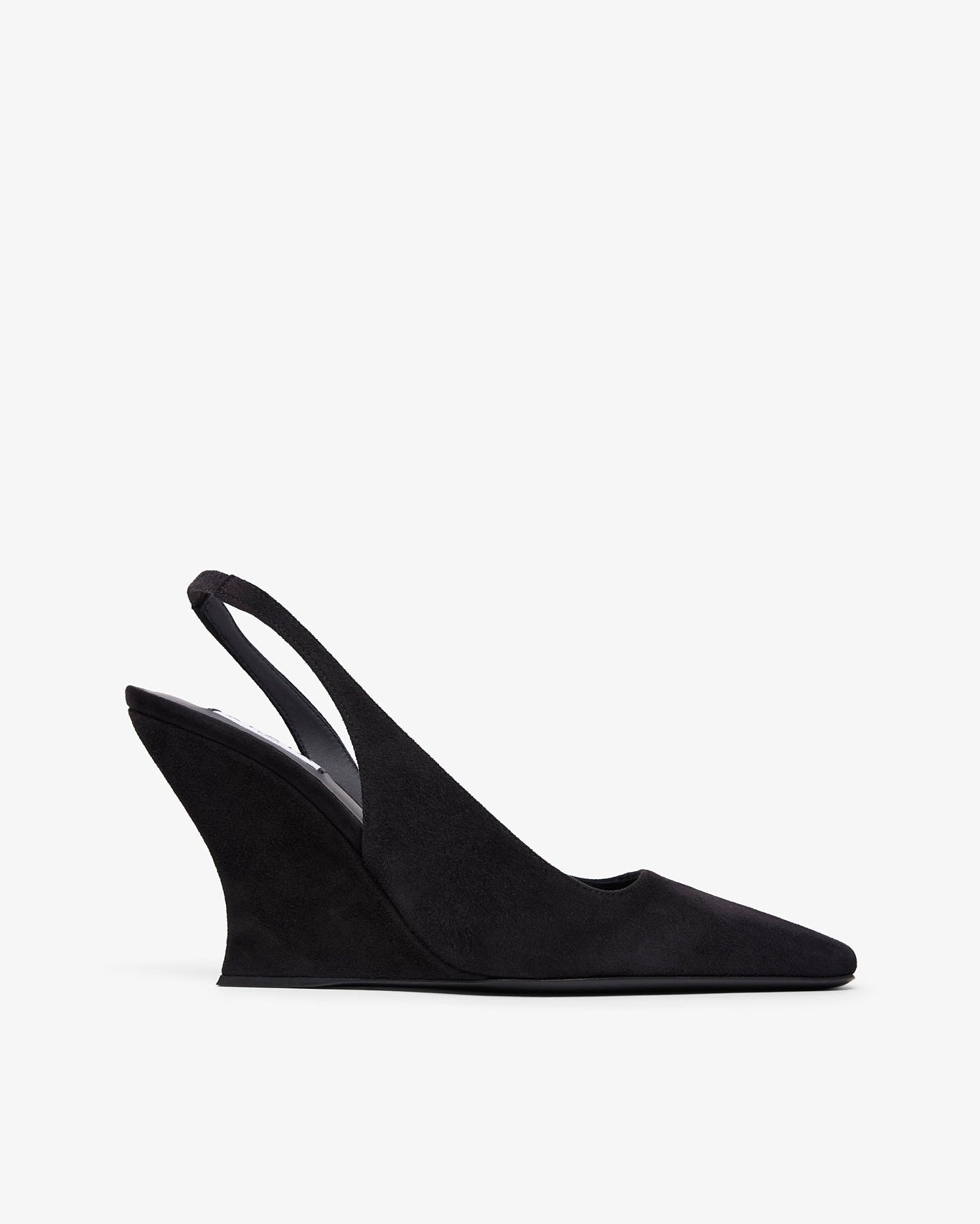 Black wedge sandal on a white background