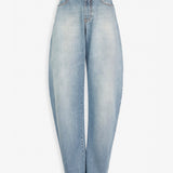 Round faded blue jeans