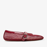 Patent red mesh ballet flats