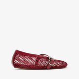 Patent red mesh ballet flats