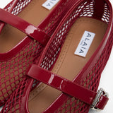 Patent red mesh ballet flats