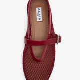 Patent red mesh ballet flats