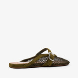 Green suede mesh ballet mules