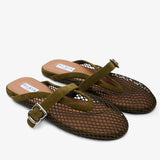 Green suede mesh ballet mules