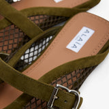 Green suede mesh ballet mules