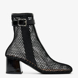 Patent black mesh 55 ankle boots