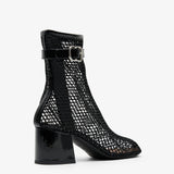 Patent black mesh 55 ankle boots