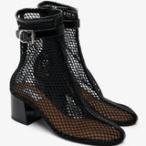 Patent black mesh 55 ankle boots