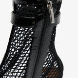 Patent black mesh 55 ankle boots