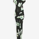 Floral printed draped jersey dress