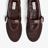 Embossed leather mesh ballet flats