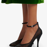 Transparent black strappy pumps