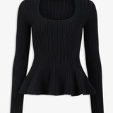 Ribbed peplum wool sweater