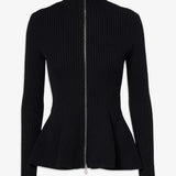 Ribbed peplum wool cardigan