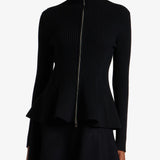 Ribbed peplum wool cardigan