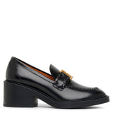 Marcie black leather heeled loafers