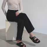 Rebecca black leather flats