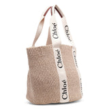 Woody logo white raffia bag