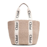 Woody logo white raffia bag