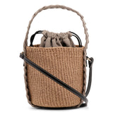 Woody braided grey raffia bucket bag