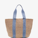 Woody light blue raffia tote bag