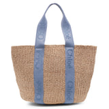 Woody light blue raffia tote bag