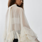 High-low white ruffle top in silk mousseline